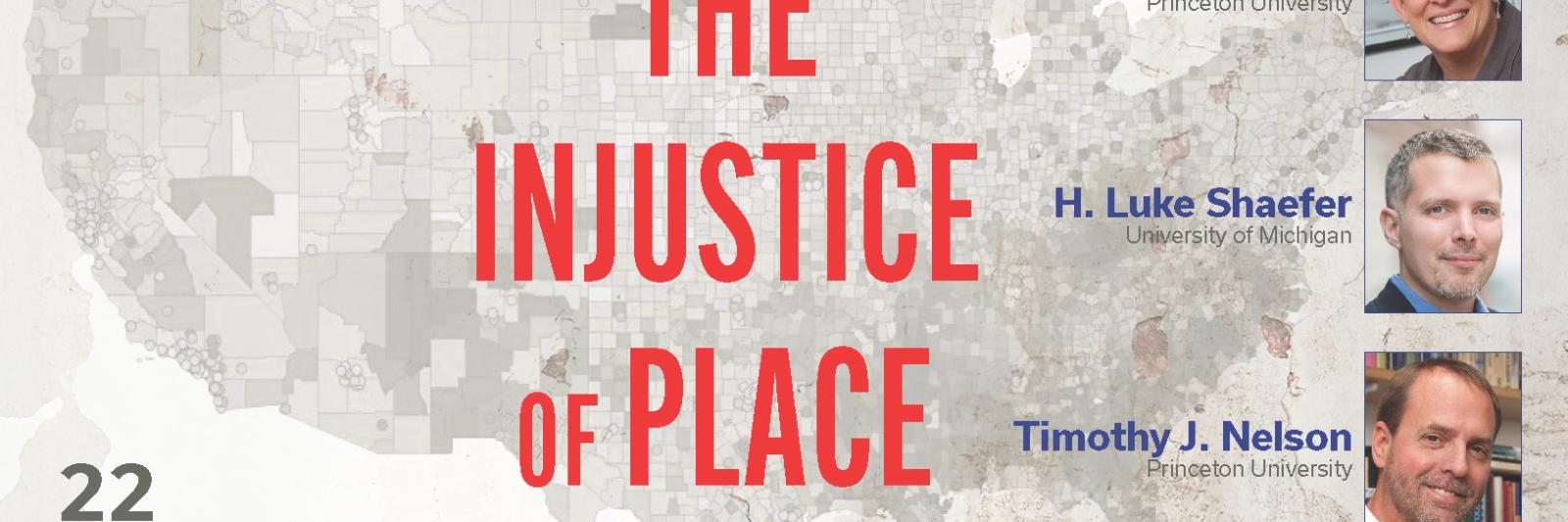 Poster for Injustice of Place lecture, Feb 22 2024 4pm WT Young Auditorium