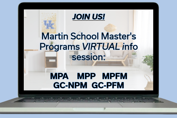 Graphic of a laptop screen displaying the date and time for an MS Master’s Program virtual information session.