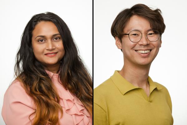 Side by side portrait photos of Kangwook Noh and Samanta Laskar
