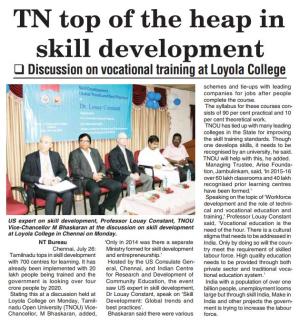 Newspaper article titled "TN top of head in skill development" featuring Dr. Louay Constant