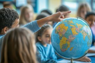 students with a globe