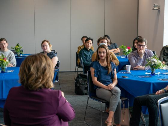 Lt. Gov. with public policy students at Alumni and Friends event 2022